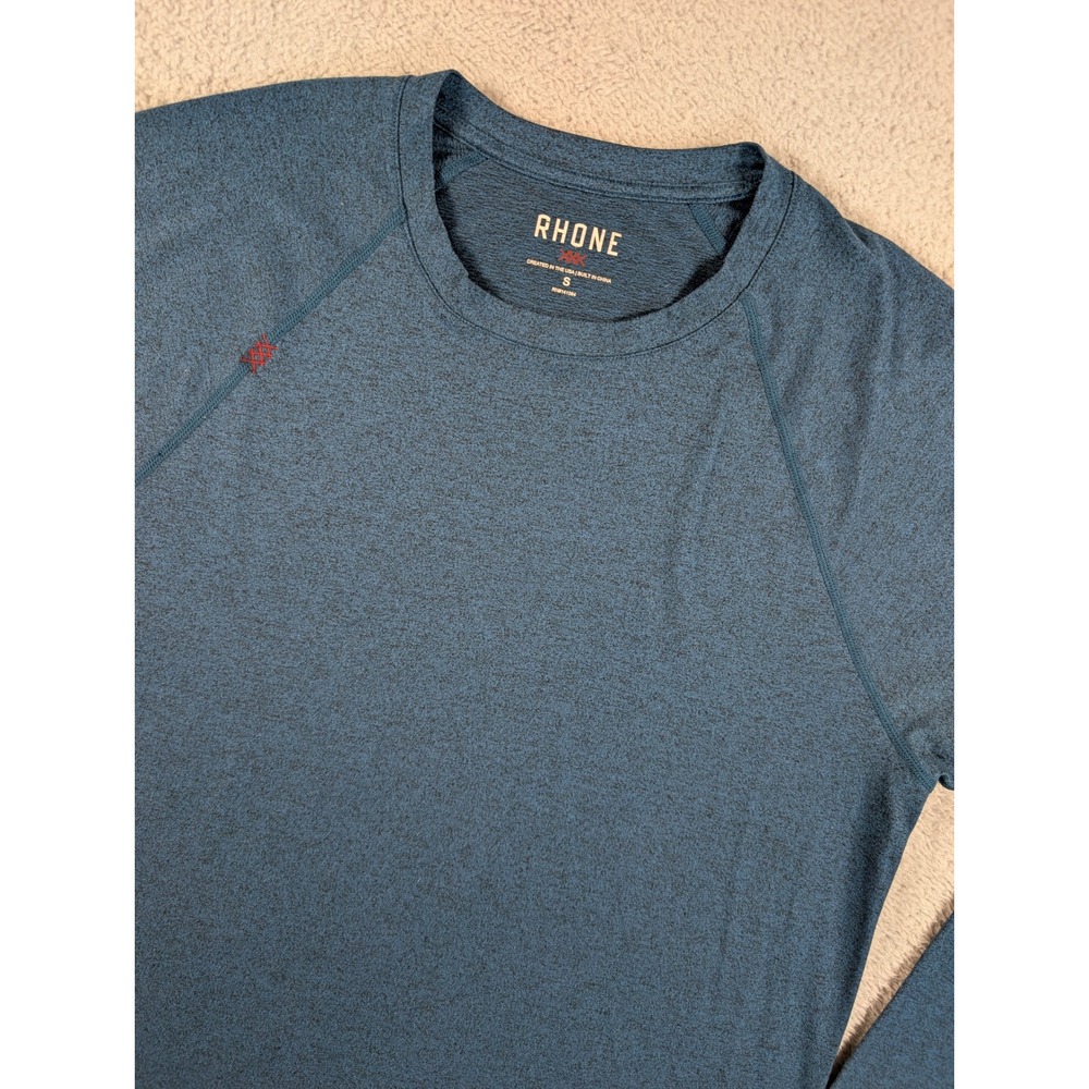 Rhone Reign Mens Long Sleeve Training Shirt Navy Blue Heather Raglan Small